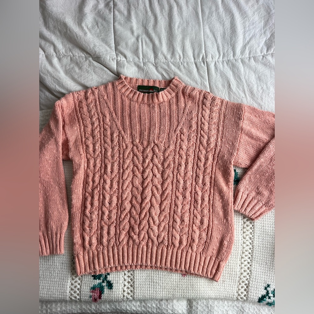 Outback Red Pink Crew Neck Cable Knit Sweater